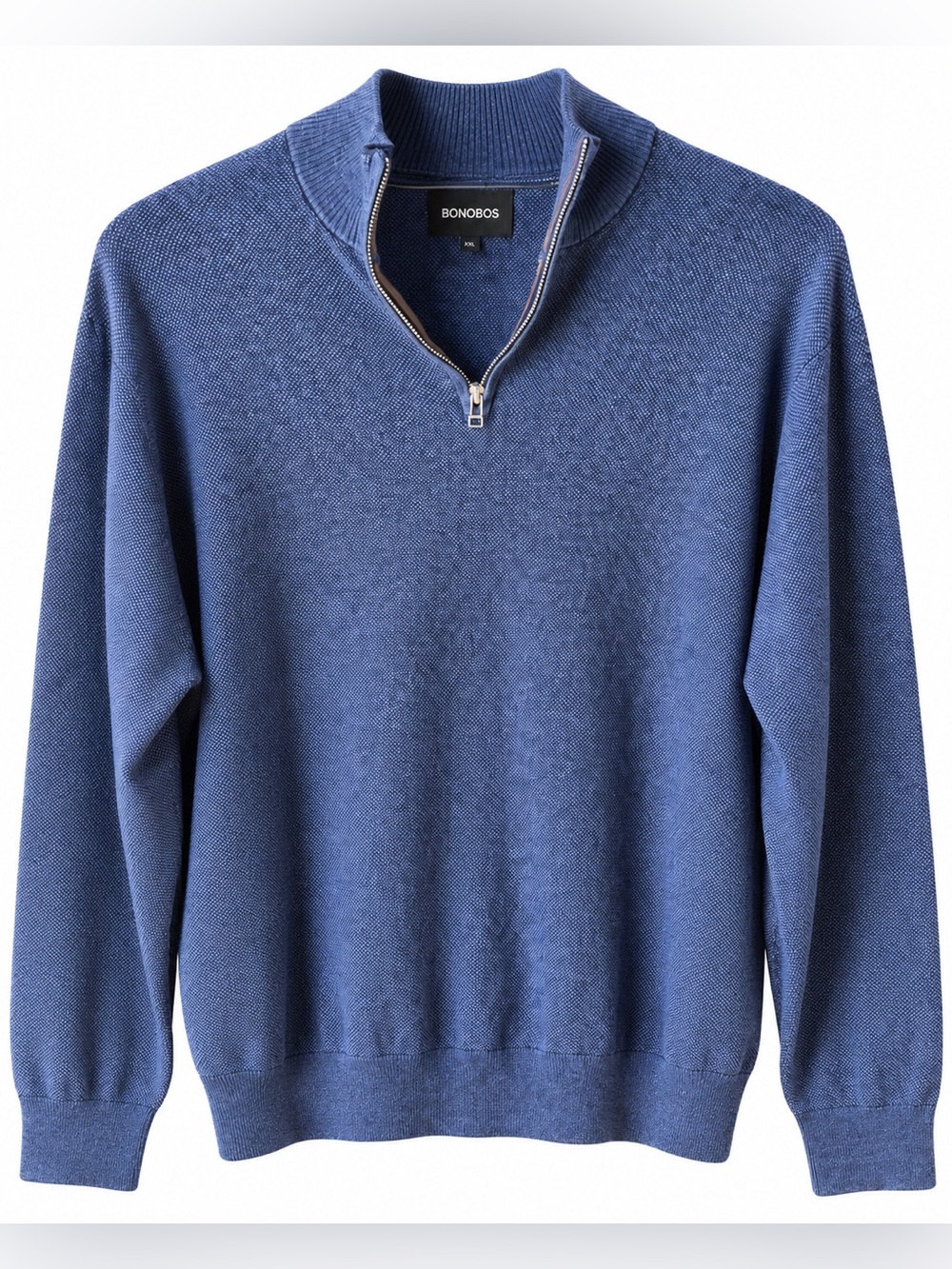 Bonobos Cotton Cashmere Quarter Zip Sweater XXL Blue Textured Mock Neck